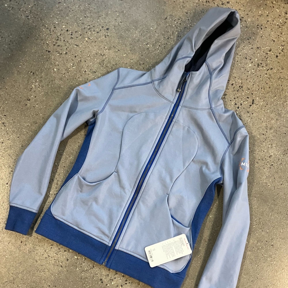 Lululemon On The Daily Hooded PU Coated Heathered Denim Harbor Blue Size 10 - Picture 13 of 16